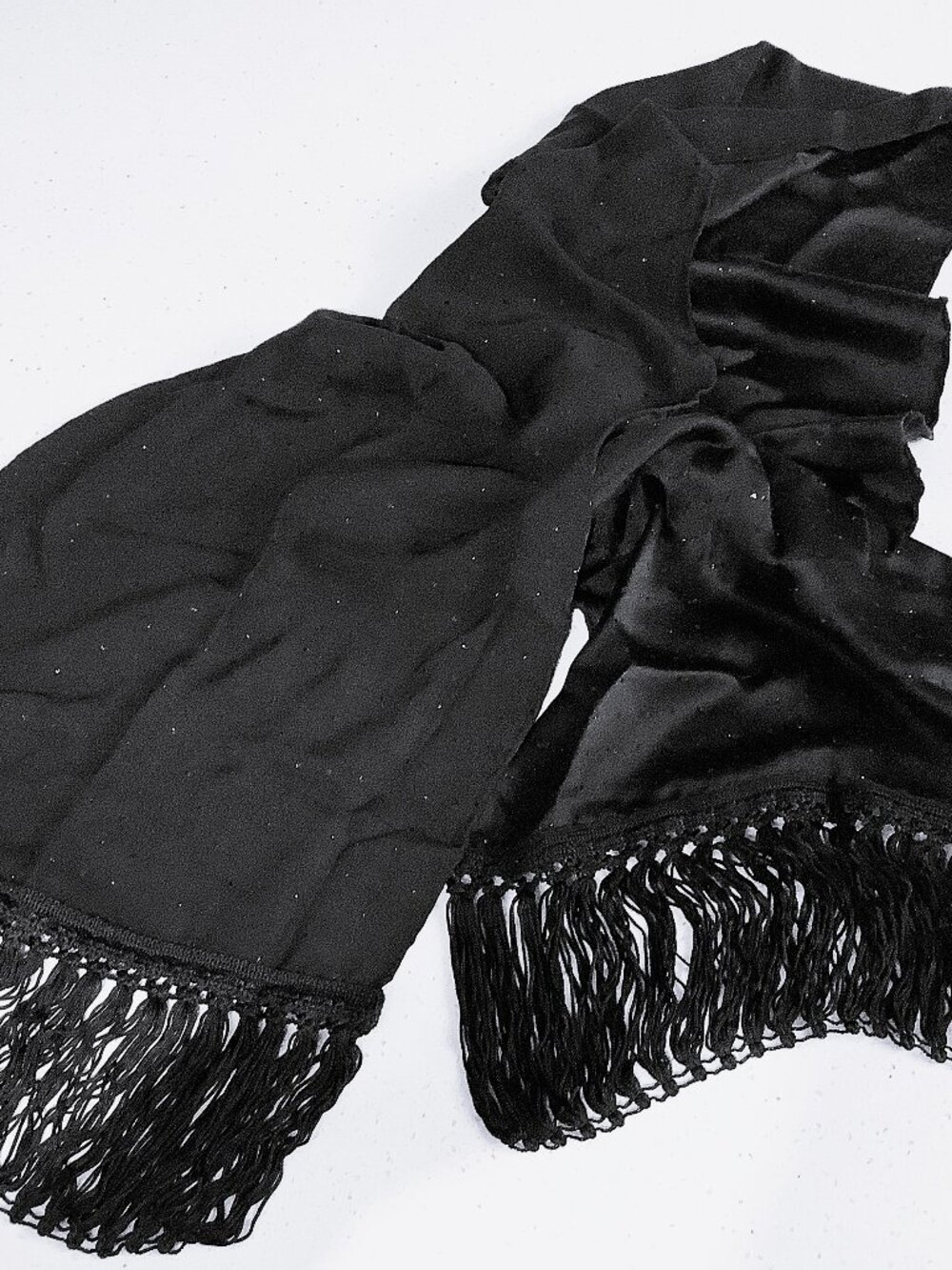 Scarf / Shawl Black with Fringe 100% Silk Made in Italy